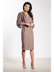 Awama Sukienka w kolorze szarobrązowym rozmiar: L. Brązowe sukienki Awama, l, bez wzorów, bez kołnierzyka, bez ramiączek, midi. Za 148.61 zł.