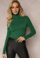 Ciemnozielony Golf Dzianinowy Apasge. Zielone swetry Renee, l, bez wzorów, z dzianiny, klasyczne, bez ramiączek. Za 49.99 zł.