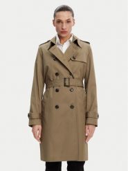 Tommy Hilfiger Trencz WW0WW42133 Khaki Slim Fit. Brązowe płaszcze Tommy Hilfiger, bez wzorów, z bawełny, bez kaptura. Za 969.99 zł.