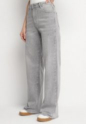 Jasnoszare Jeansy o Szerokim Kroju w Wysokim Stanem Nimivara. Szare jeansy Born2be, z aplikacjami, z bawełny, eleganckie, z podwyższonym stanem. Za 159.99 zł.