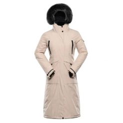 Parka dla kobiet Alpine Pro Wussa. Brązowe płaszcze Alpine Pro, m, z aplikacjami, z futra, eleganckie, bez kaptura. Za 865.35 zł.