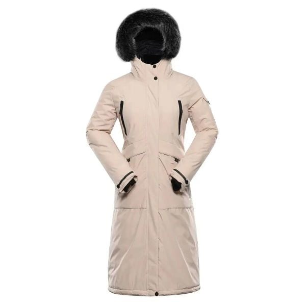 Parka dla kobiet Alpine Pro Wussa. Brązowe płaszcze Alpine Pro, m, z aplikacjami, z futra, eleganckie, bez kaptura. Za 865.35 zł.