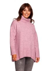 Obszerny Sweter z Golfem - Pudrowy. Czerwone swetry MOE, l, bez wzorów, z materiału, bez ramiączek. Za 173.90 zł.