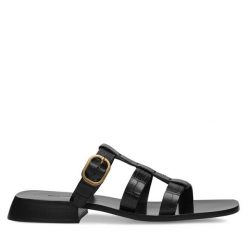 Klapki Gino Rossi. Czarne klapki Gino Rossi, bez wzorów, bez obcasa, bez zapięcia. Za 259.99 zł.