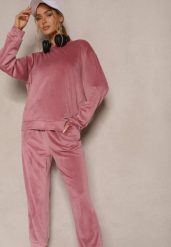 Ciemnoróżowy Komplet Dresowy z Welurowej Tkaniny Bluza i Joggery Lisarilia. Czerwone bluzy Renee, l, bez wzorów, z dresówki, bez kaptura. W wyprzedaży za 75.99 zł.