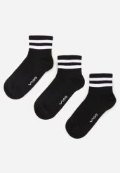 Czarne 3-Pack Skarpety z Bawełny Zdobione Paskami przy Ściągaczu Fardrei. Czarne skarpetki Born2be, z aplikacjami, z bawełny, na golfa. Za 29.99 zł.
