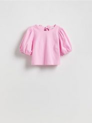 Bluzka z wiązaniami na plecach - pastelowy róż. Czerwone bluzki Reserved, l, bez wzorów, z tkaniny, bez kołnierzyka, bez ramiączek. Za 89.99 zł.