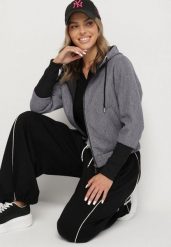 Szara Kurtka z Kapturem Ozdobnymi Rękawami i Ściągaczem w Pasie Tulorelle. Szare kurtki Born2be, xl, bez wzorów, z jeansu, z kapturem. Za 79.99 zł.