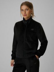4F Bluza welurowa regular bez kaptura damska - czarna XS. Czarne bluzy bez kaptura 4f, xs, bez wzorów, z materiału, bez kaptura, trekkingowe. Za 179.99 zł.