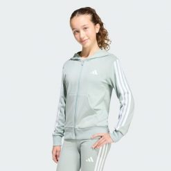 Bluza Z Kapturem Essentials Full Zip. Białe bluzy adidas, bez wzorów, klasyczne, bez ramiączek, z kapturem. Za 199.00 zł.
