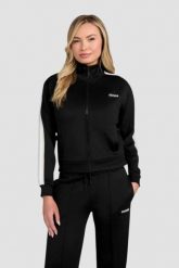 GUESS Czarna damska bluza z lampasami Yarrow, Rozmiar M. Czarne bluzy Guess, m, z aplikacjami, bez ramiączek, bez kaptura. W wyprzedaży za 229.99 zł.