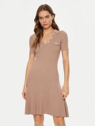 Guess Sukienka dzianinowa W5RK18 Z2U00 Beżowy Regular Fit. Brązowe sukienki Guess, m, z aplikacjami, z dzianiny, bez kołnierzyka, bez ramiączek. Za 279.99 zł.