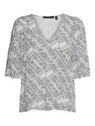 Vero Moda Bluzka "Peace" w kolorze biało-czarnym rozmiar: XS. Białe bluzki Vero Moda, xs, bez wzorów, z wiskozy, bez kołnierzyka, bez ramiączek. Za 32.83 zł.