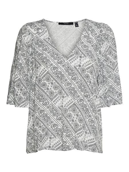 Vero Moda Bluzka "Peace" w kolorze biało-czarnym rozmiar: XS. Białe bluzki Vero Moda, xs, bez wzorów, z wiskozy, bez kołnierzyka, bez ramiączek. Za 28.44 zł.