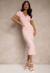 Różowa Sukienka Bodycon o Dopasowanym Kroju z Dekoltem w V Efrerina. Czerwone sukienki Renee, na co dzień, l, bez wzorów, z jeansu, eleganckie, bez kołnierzyka, bez ramiączek, midi, bodycon. W wyprzedaży za 107.99 zł.