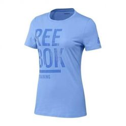 Koszulka sportowa damska Reebok BK6626. Niebieskie t-shirty sportowe Reebok, l, bez wzorów, z dresówki, bez ramiączek, na fitness i siłownię. Za 117.00 zł.