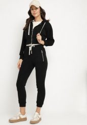 Czarny Bawełniany Komplet Dresowy Bluza z Kapturem i Spodnie ze Sznurkiem Hariven. Czarne bluzy Born2be, l, bez wzorów, z bawełny, eleganckie, bez ramiączek, z kapturem. W wyprzedaży za 110.49 zł.