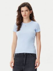 Tommy Jeans T-Shirt Essential DW0DW17383 Błękitny Slim Fit. Niebieskie t-shirty Tommy Jeans, xs, bez wzorów, z bawełny, bez kołnierzyka, bez ramiączek. Za 89.99 zł.