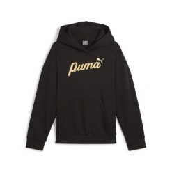 Młodzieżowa bluza z kapturem ESS+ SCRIPT PUMA Black Gold Foil. Czarna bluzy z kapturem Puma, m, bez wzorów, z kapturem, do biegania. Za 146.99 zł.