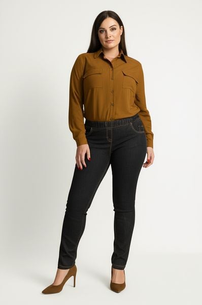 Eleganckie grafitowe spodnie Jeangaliny01 o kroju slim fit PLUS SIZE XXL OVERSIZE JESIEŃ. Szare spódnice Moda Size Plus Iwanek, do pracy, plus size, bez wzorów, z bawełny, biznesowe, koszulowe. Za 199.90 zł.