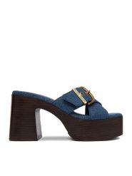 Guess Jeans Klapki CEO-JD421-3 Niebieski. Niebieskie klapki Guess Jeans, z aplikacjami, z jeansu, bez obcasa, bez zapięcia. Za 329.99 zł.