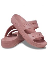 Crocs Klapki "Baya" w kolorze szaroróżowym rozmiar: 37/38. Różowe klapki Crocs, bez wzorów, klasyczne, z otwartym noskiem, bez obcasa, na platformie, bez zapięcia. Za 100.28 zł.