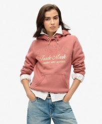 Luksusowa bluza z kapturem z metalicznym logo. Czerwone bluzy z kapturem Superdry, bez wzorów, z bawełny, z kapturem. Za 420.10 zł.