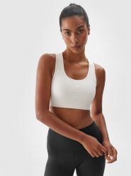 4F Biustonosz treningowy z niskim wsparciem - beżowy L. Brązowe biustonosze sportowe 4f, bez wzorów, z dzianiny, na fitness i siłownię. Za 89.99 zł.