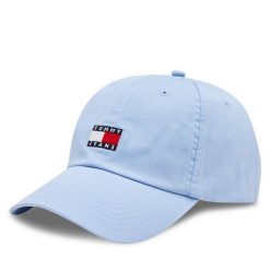 Czapka z daszkiem Tommy Jeans. Niebieskie czapki z daszkiem Tommy Jeans, bez wzorów, z jeansu. Za 99.99 zł.