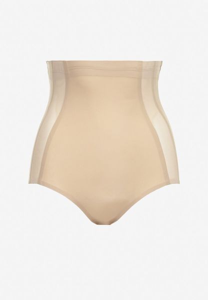 Beżowe Majtki Modelujące z Wysoką Talią Elissia. Brązowe bielizna modelująca Renee, bez wzorów, z tkaniny. Za 24.99 zł.