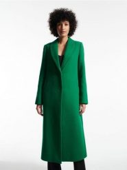 Płaszcz z wełną - zielony. Zielone płaszcze Reserved, bez wzorów, z tkaniny, klasyczne, bez kaptura. W wyprzedaży za 119.99 zł.