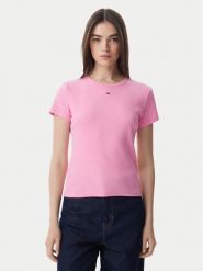 Tommy Jeans T-Shirt Essential DW0DW17383 Różowy jasny Slim Fit. Czerwone t-shirty Tommy Jeans, l, bez wzorów, z bawełny, bez kołnierzyka, bez ramiączek. Za 149.99 zł.