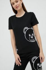 Moschino Underwear t-shirt damski kolor czarny. Czarne t-shirty Moschino Underwear, m, z aplikacjami, bez kołnierzyka, bez ramiączek. W wyprzedaży za 399.99 zł.