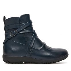 Botki Josef Seibel. Niebieskie botki Josef Seibel, bez wzorów, bez obcasa, na płaskiej podeszwie, bez zapięcia. Za 419.99 zł.