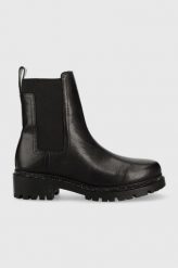 Dkny sztyblety Rick damskie kolor czarny na płaskim obcasie. Czarne botki DKNY, bez wzorów, z gumy, bez obcasa, na płaskiej podeszwie, bez zapięcia. W wyprzedaży za 559.99 zł.