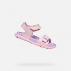 Sandały GEOX J SANDAL FUSBETTO GI Rose. Czerwone sandały Geox, bez wzorów, z syntetyku, bez obcasa, bez zapięcia. Za 208.99 zł.