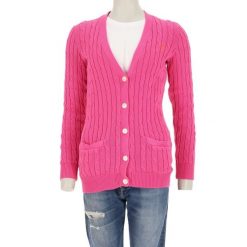 Second life - Polo Ralph Lauren kardigan damski z warkoczowym splotem - Jak nowy. Czerwone swetry Ralph Lauren, l, bez wzorów, z materiału, eleganckie, bez ramiączek. Za 230.00 zł.