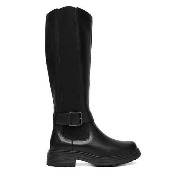 Kozaki Clarks. Czarne kozaki Clarks, bez wzorów, bez obcasa, na płaskiej podeszwie, bez zapięcia. Za 789.99 zł.