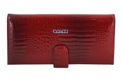 Portfel skórzany CONTI czerwony 515-A-13. Czerwone portfele CONTI, bez wzorów, z lakierowanej skóry. Za 169.99 zł.