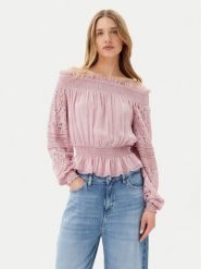 Guess Bluzka W5GH0S WE550 Różowy Regular Fit. Czerwone bluzki Guess, l, z aplikacjami, z wiskozy, bez kołnierzyka, bez ramiączek. Za 399.00 zł.