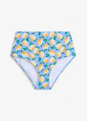 Figi bikini z wysokim stanem. Niebieskie bikini bonprix, bez wzorów. Za 69.99 zł.