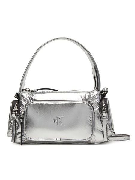 Calvin Klein Torebka Pocket Silver Nylon Small Bag LV04F3443G Srebrny. Szare listonoszki Calvin Klein, bez wzorów, z nylonu, bez dodatków. Za 449.99 zł.