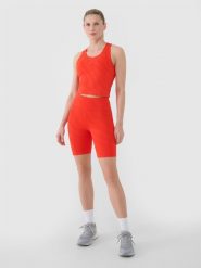4F Legginsy kolarki treningowe damskie - czerwone XS. Czerwone legginsy 4f, bez wzorów, z dzianiny, eleganckie, krótkie. W wyprzedaży za 79.99 zł.