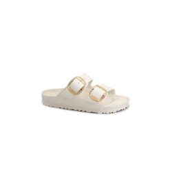 Klapki damskie Birkenstock Arizona Big Buckle Eva. Białe klapki Birkenstock, bez wzorów, z materiału, bez obcasa, bez zapięcia. Za 343.00 zł.