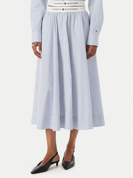 Tommy Hilfiger Spódnica midi WW0WW48936 Niebieski A-Line Fit. Niebieskie spódnice Tommy Hilfiger, l, bez wzorów, z bawełny, midi. Za 452.99 zł.