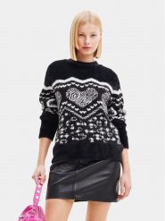 Desigual Sweter 23WWJF56 Czarny Regular Fit. Czarne swetry Desigual, xl, bez wzorów, z syntetyku, bez ramiączek. Za 539.99 zł.