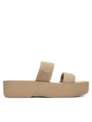 Calvin Klein Klapki Flatform Sndl Webbing HW0HW02878 Beżowy. Brązowe klapki Calvin Klein, bez wzorów, z materiału, bez obcasa, bez zapięcia. Za 329.99 zł.