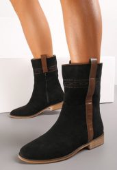 Czarne Płaskie Botki Ozdobione Haftem i Paskiem Boho Milosva. Czarne botki Renee, bez wzorów, z jeansu, boho, bez obcasa, na płaskiej podeszwie, bez zapięcia. Za 69.99 zł.