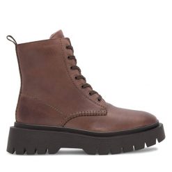 Trapery Lasocki. Brązowe traperki Lasocki, bez wzorów, bez obcasa, bez zapięcia. Za 299.99 zł.