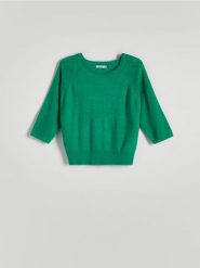 Gładki sweter - zielony. Zielone swetry Reserved, l, bez wzorów, z dzianiny, bez ramiączek. W wyprzedaży za 59.99 zł.